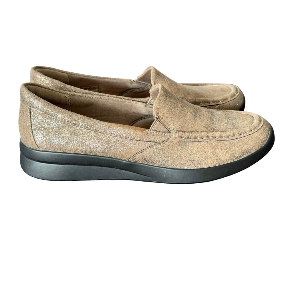 Clarks Collection Metallic Taupe Slip On Loafers Womens 8.5 M Ultimate Comfort